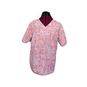 Scrub Wear Womens Scrub Top Size Small Multicolor Pocket V Neck Floral P…